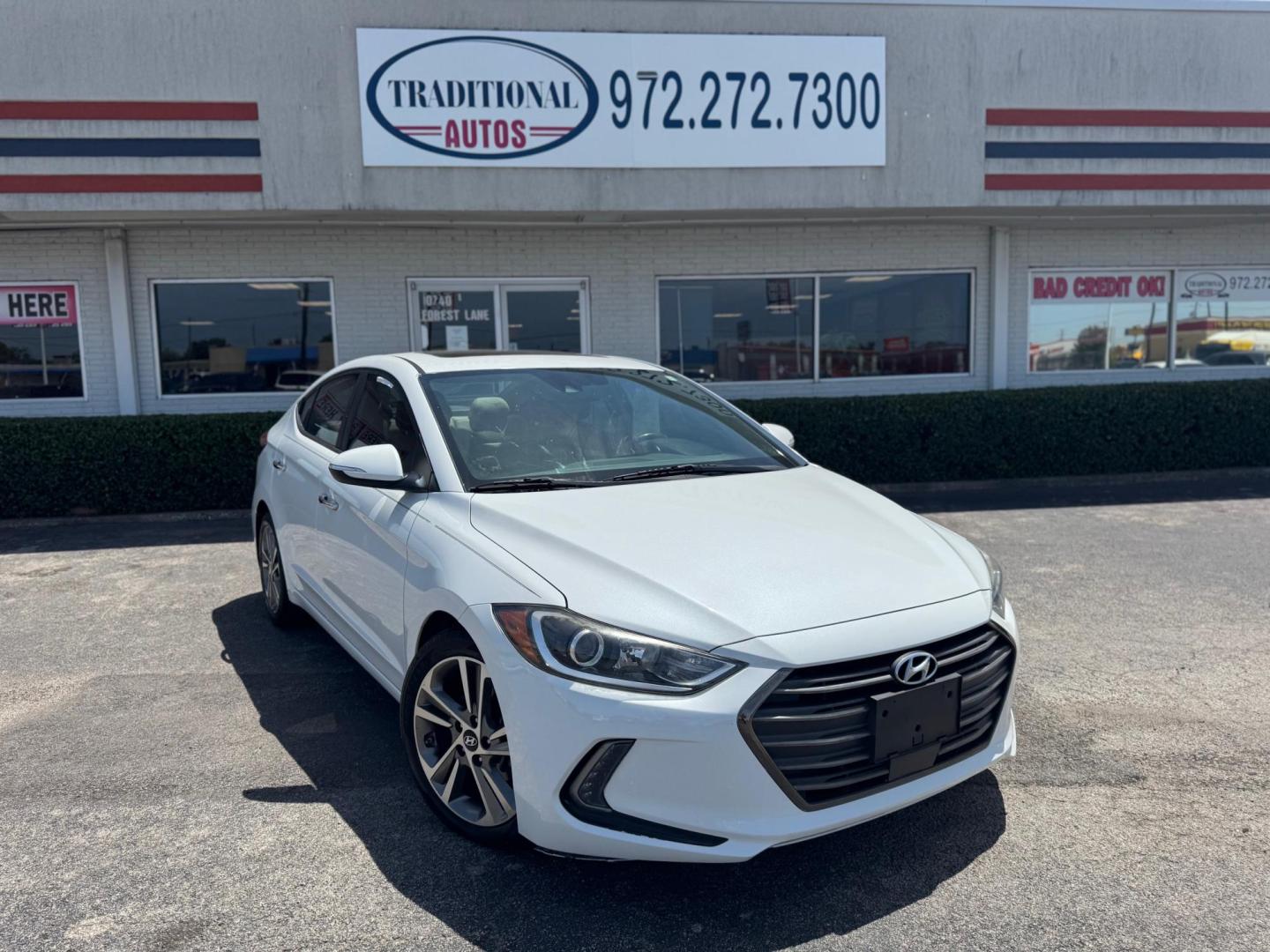 2017 WHITE HYUNDAI ELANTRA LIMITED; SE (5NPD84LF0HH) , located at 10740 Forest Lane, Dallas, TX, 75243, (972) 272-7300, 32.908588, -96.701813 - Photo#0