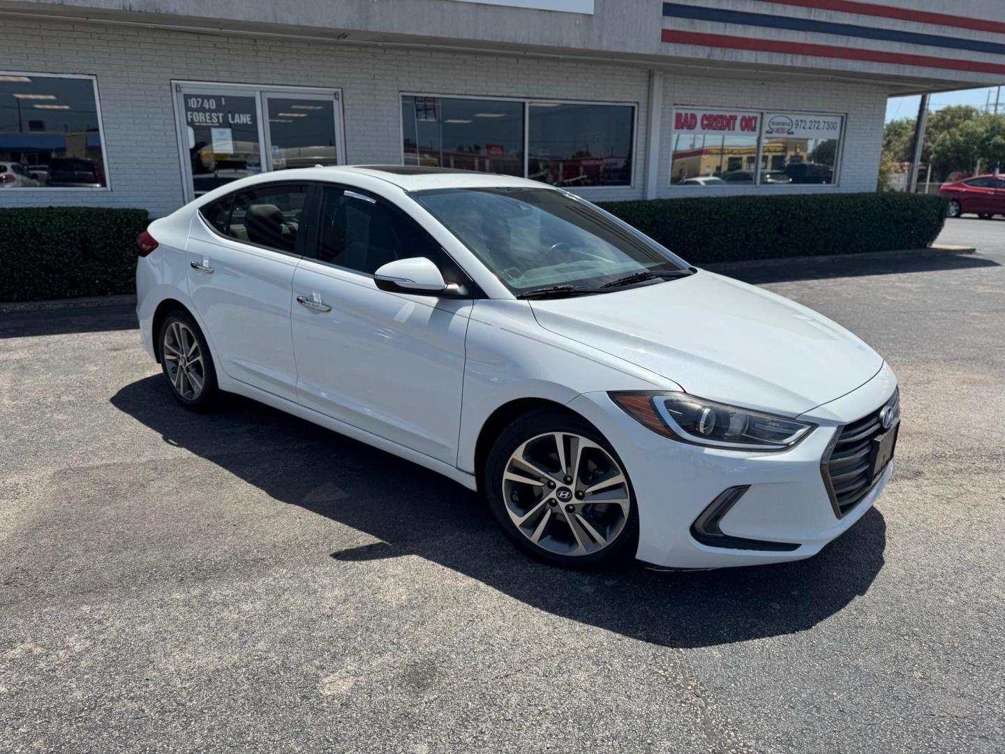 2017 WHITE HYUNDAI ELANTRA LIMITED; SE (5NPD84LF0HH) , located at 10740 Forest Lane, Dallas, TX, 75243, (972) 272-7300, 32.908588, -96.701813 - Photo#1