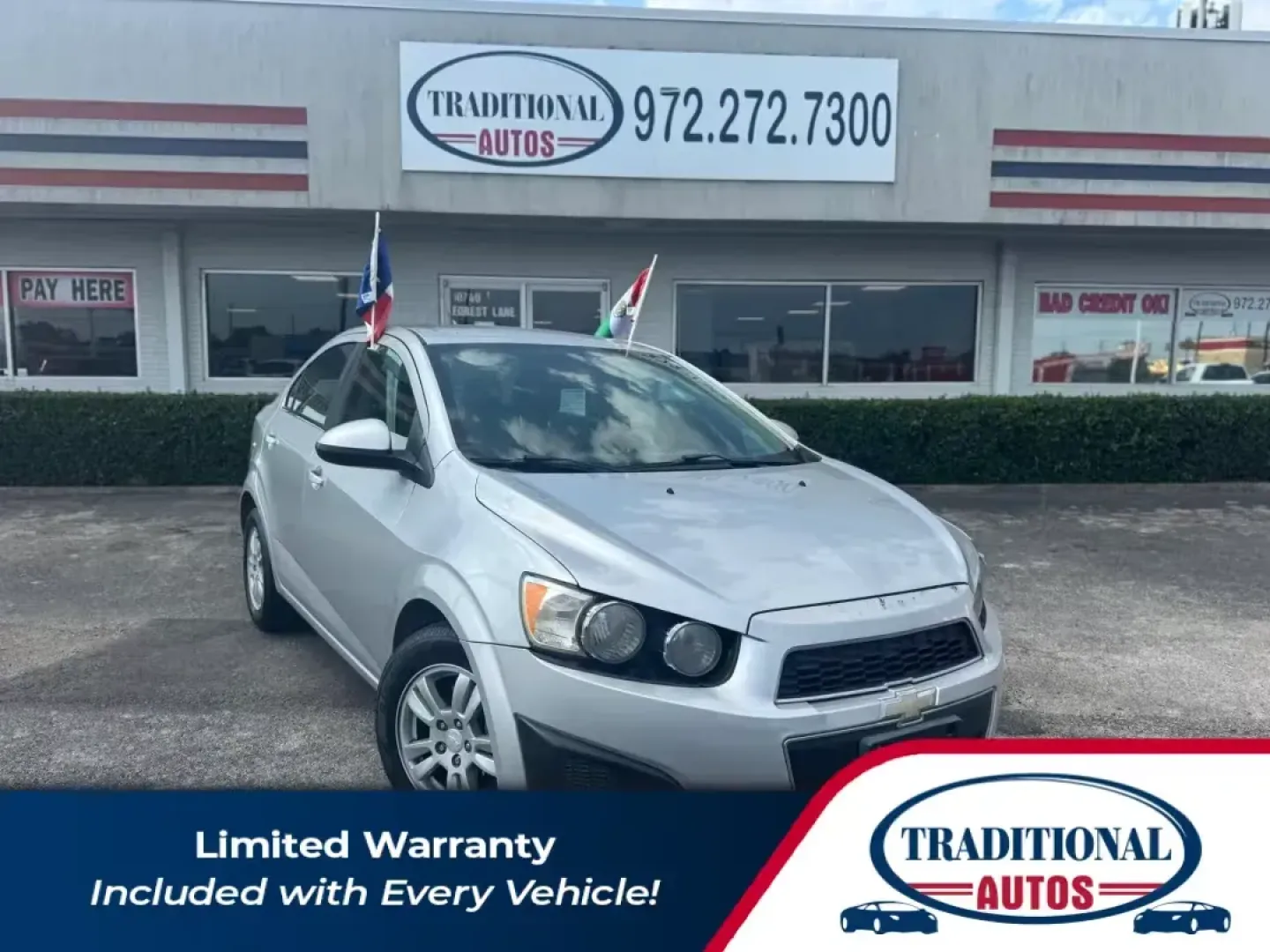 2014 SILVER Chevrolet Sonic LT Auto Sedan (1G1JC5SH9E4) with an 1.8L L4 DOHC 24V engine, 6-Speed Automatic transmission, located at 10740 Forest Lane, Dallas, TX, 75243, (972) 272-7300, 32.908588, -96.701813 - **Unleash Your Daily Adventures with this 2014 Chevrolet Sonic LT Auto Sedan!** <br /> <br /> If you're searching for an affordable vehicle that combines style, comfort, and practicality, look no further than this 2014 Chevrolet Sonic LT Auto Sedan, available now at Traditional Autos in Dallas, TX. - Photo#0