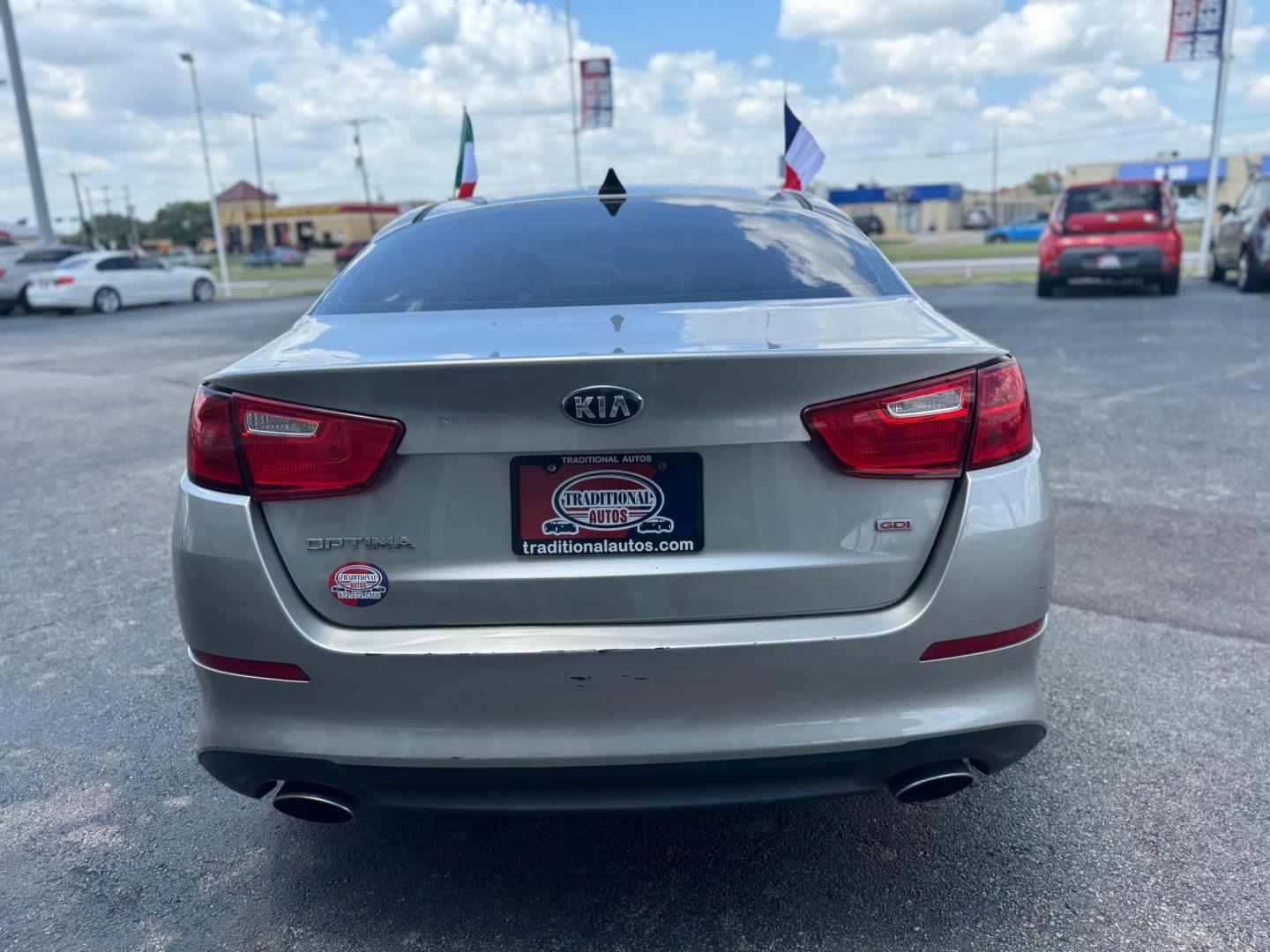 2014 GOLD KIA OPTIMA EX; LX EX (5XXGN4A72EG) with an 2.4L L4 DOHC 16V engine, 6-Speed Automatic transmission, located at 10740 Forest Lane, Dallas, TX, 75243, (972) 272-7300, 32.908588, -96.701813 - Photo#2
